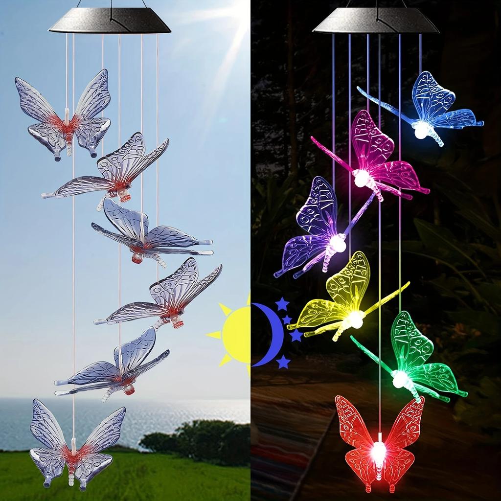 Solar Wind Chime Butterfly Wind Chimes Light 6LED Color Changing Solar Powered Butterfly Lights Outdoor Garden Decoration