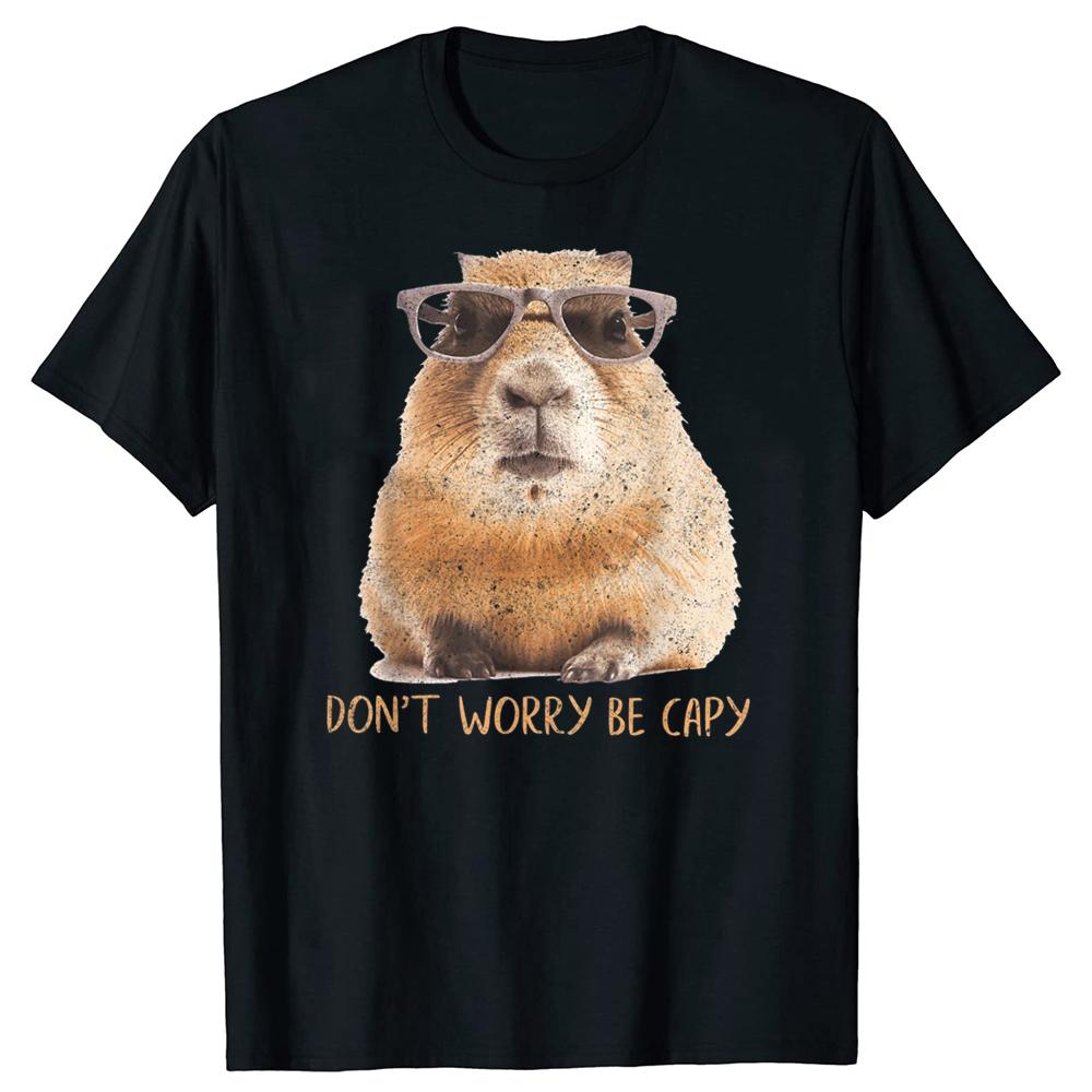 

Funny Dont Worry Be Capy Capybara Retro T Shirts Tee Tops Round Neck Short-Sleeve Fashion Tshirt Casual Capybaras Lover 01336 4XL