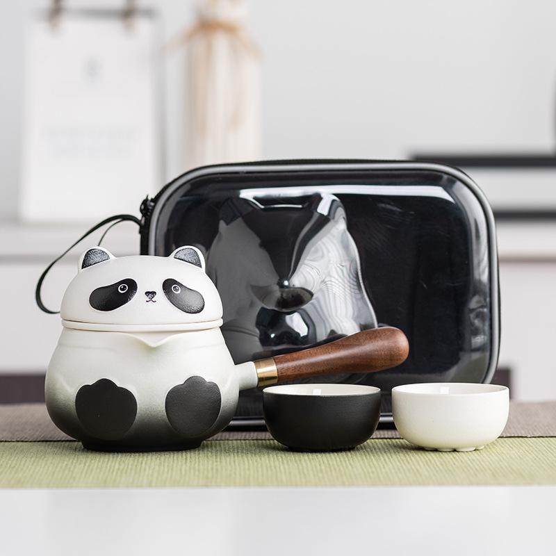 Light luxury panda portable travel tea set, grab a pot, two cups, express cup, high-end business gifts