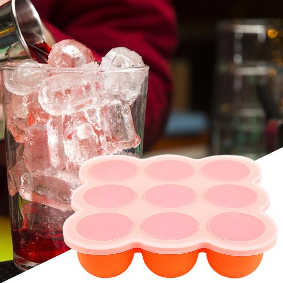 Ice Cube Mold Tray Food-Grade Silicone Ice Maker with Lid 9 Holes Easy Release Infant Food Food Container