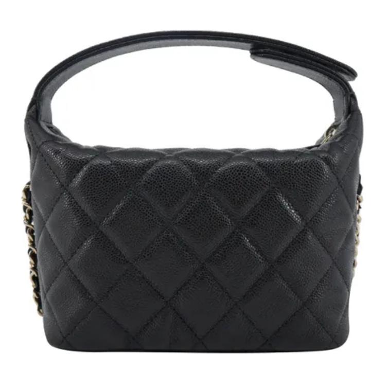 Chanel 25c Classic Chain Metal Logo Leather Woven Chain Hobo Bag Single Shoulder Crossbody Grainy Cowhide Material Gold Hardware Handbag Women'S Black