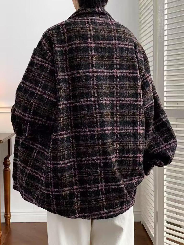 Men's High-End Retro Plaid Wool Jacket - Spring Trendy Couple Wear