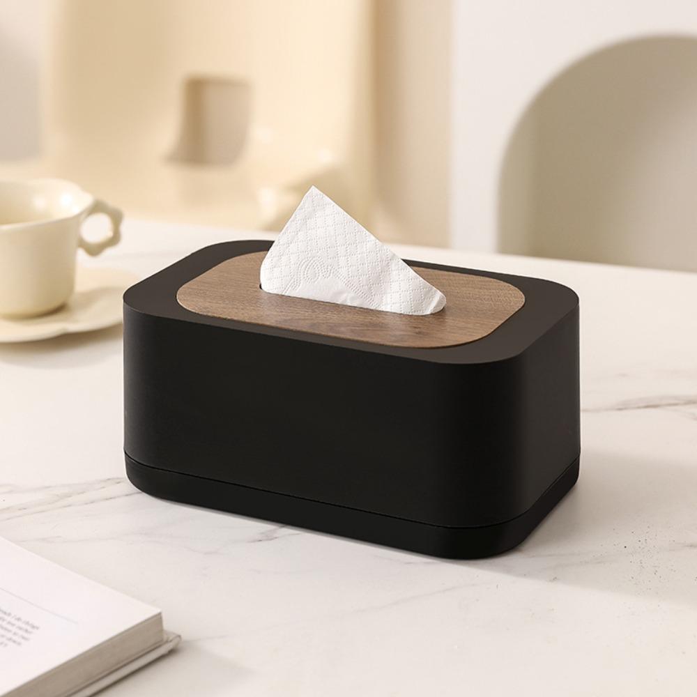 Wooden Cover Tissue Box Plastic Waterproof Napkin Holder Spring Mechanism Removable Tissue Dispenser Living Room