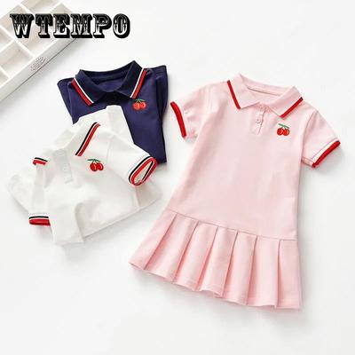 Reines Baumwoll-Mädchenkleid Kurzärmeliges Kinder-Sommermode-Polokleid Baby-Kinderrock