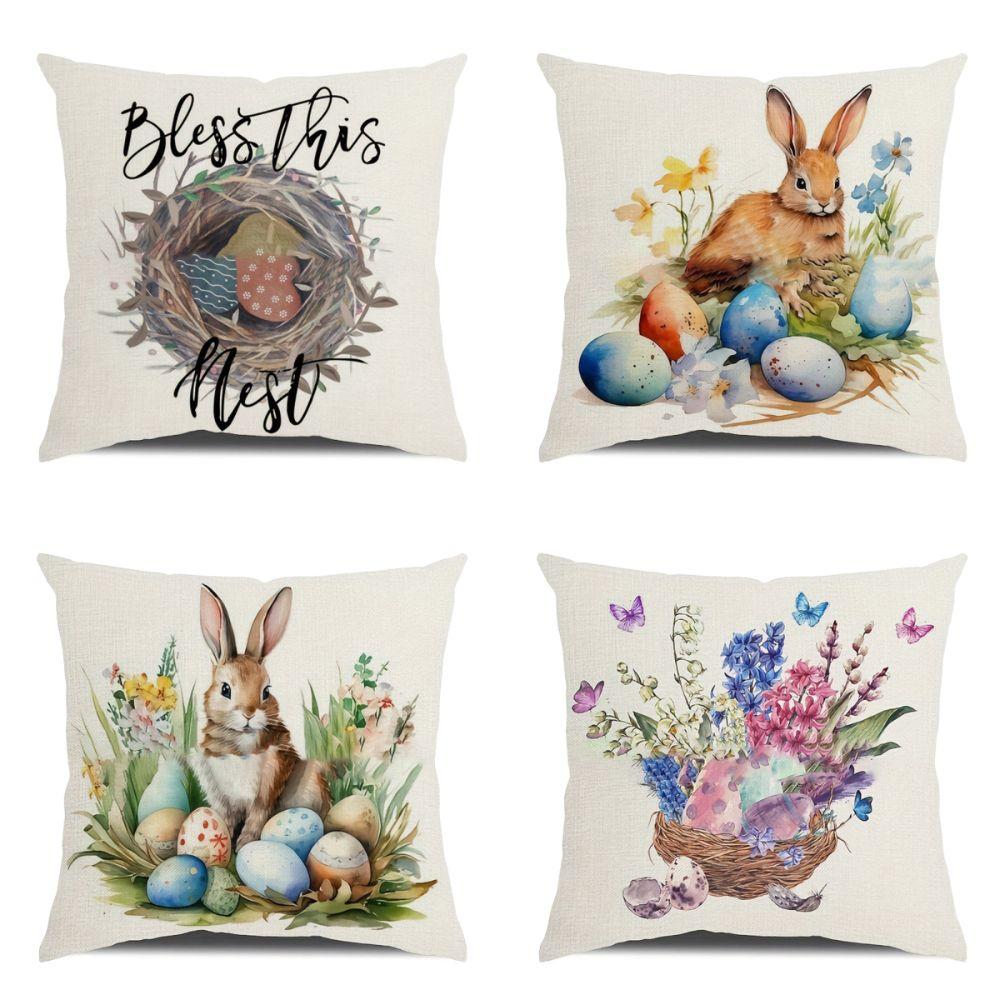 New Cute Easter Bunny Sofa Pillowcase with Zipper Print Pattern Cushion Cover Polyester Soft Pillow Cases for Living Room