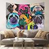 VIKAMA Cartoon Pug Family Tapestry Cute PetThemed Decorative Backdrop For Bedroom Headboards Room Decoration