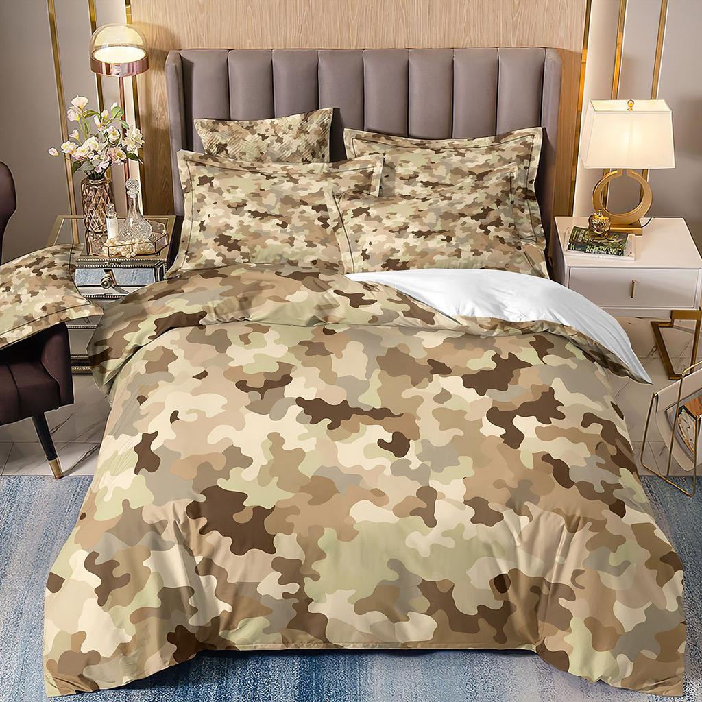 3D Three-Piece Camouflage Striped Quilt Cover Sheet Kit