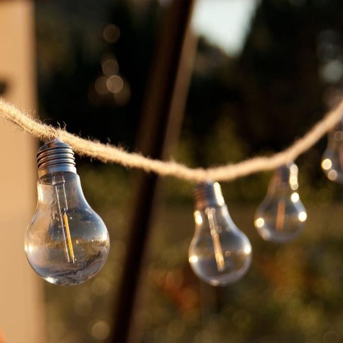 Guirlande Lumineuse Solaire - LUMISKY - FANTASY CORD SOLAR - 7.50 M - Corde 10 Ampoules Transparentes - LED Blanc Chaud