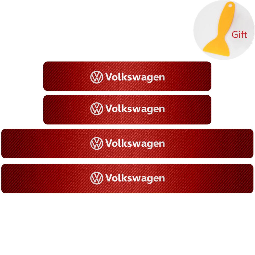 4Pcs Car Door Carbon Fiber Sill Scuff Plate Decoration Sticker For Volkswagen GTI Golf Caddy Passat CC Lavida Sagitar Scirocco CWT1