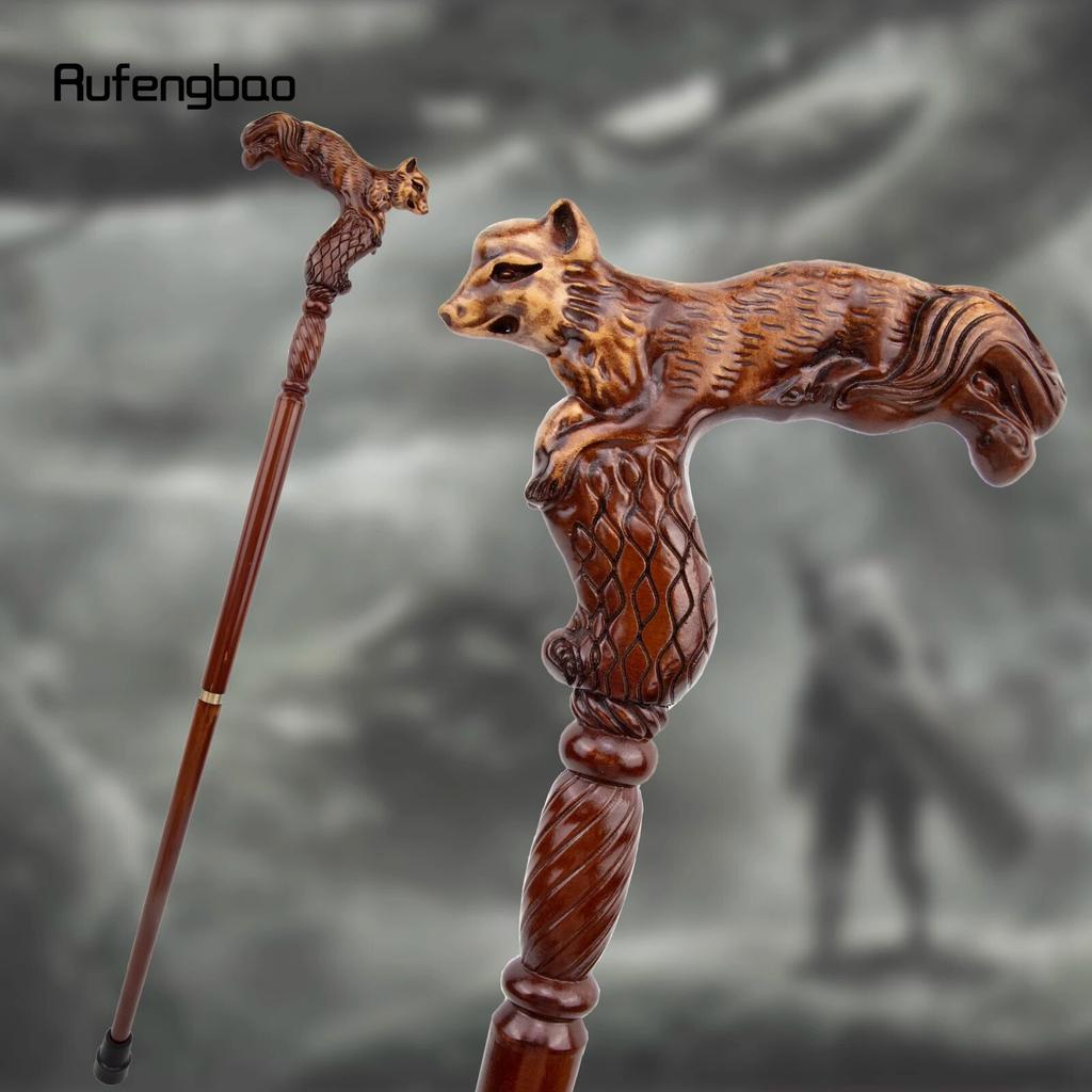 פוקס חום עץ אופנה מקל הליכה דקורטיבי ערפד Cospaly מסיבת עץ מקל הליכה ליל כל הקדושים מייס שרביט Crosier 93 ס"מ