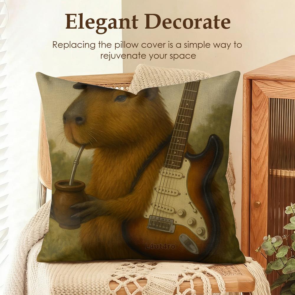 Funny Animal Friends Design Cushion Cover Natural Linen Organic Fabric DoubleSided Printing Sofa Home Decor Gift Pillow Case