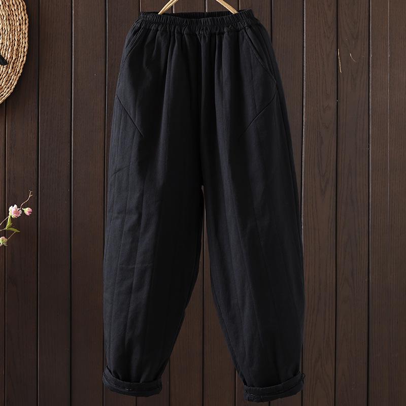 

Женские стеганые шаровары из хлопка и льна: Теплые, свободные брюки-морковки на осень/зиму