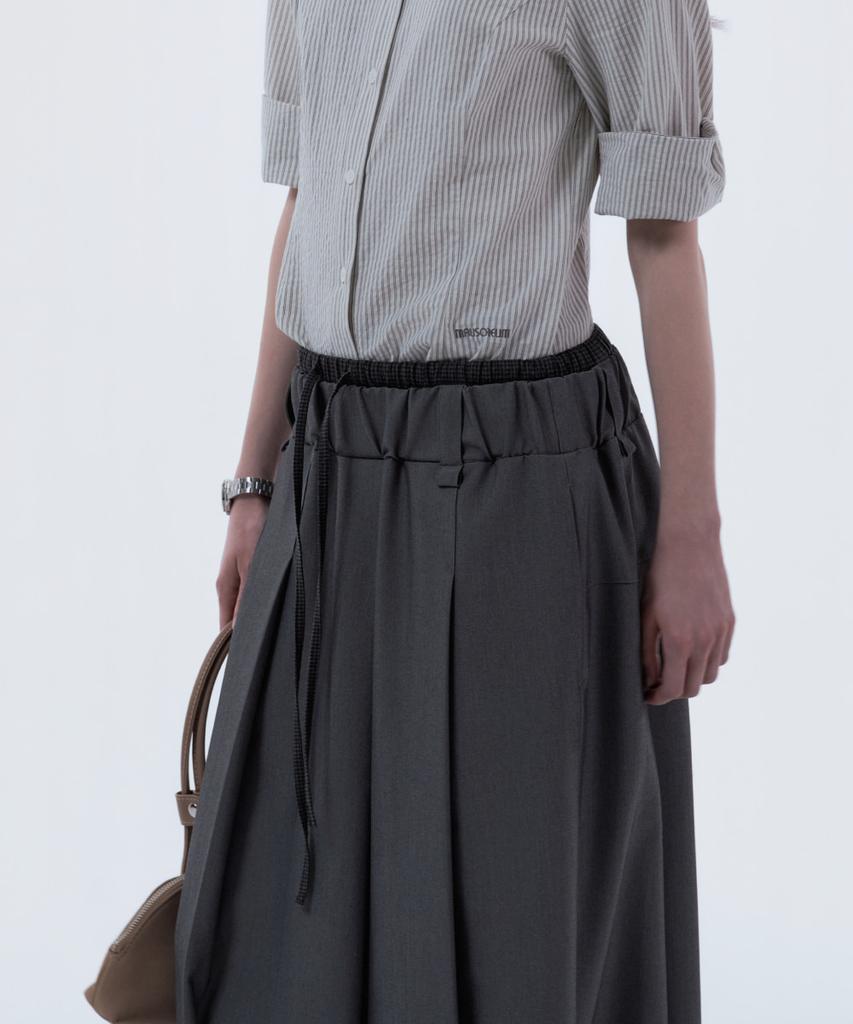 Mausolleum Gingham Waistband Layered Balloon Pleated Skirt - Gray