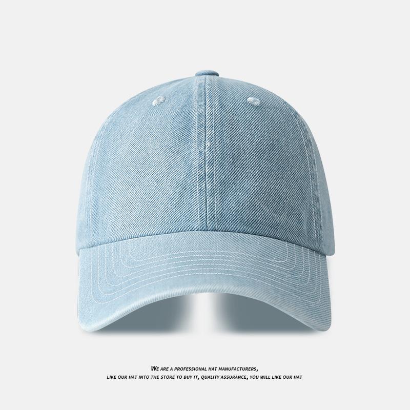 

New denim blue washed college-style face-slimming sun-shading duckbill cap, Korean version, trendy color embroidered baseball cap M（56-58cm）