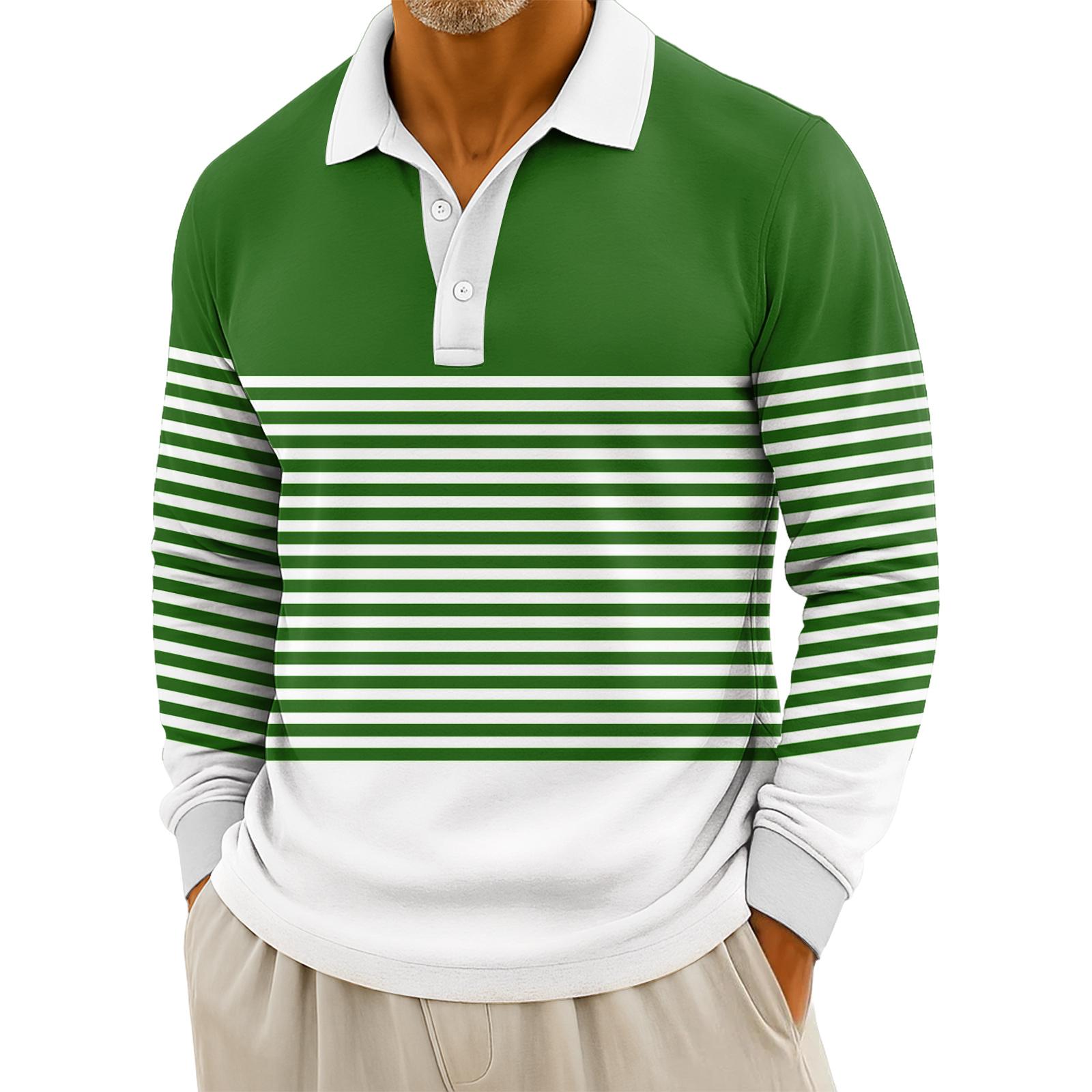 

Men s Casual Striped Print Button-Up Long-Sleeve Tops L зелений