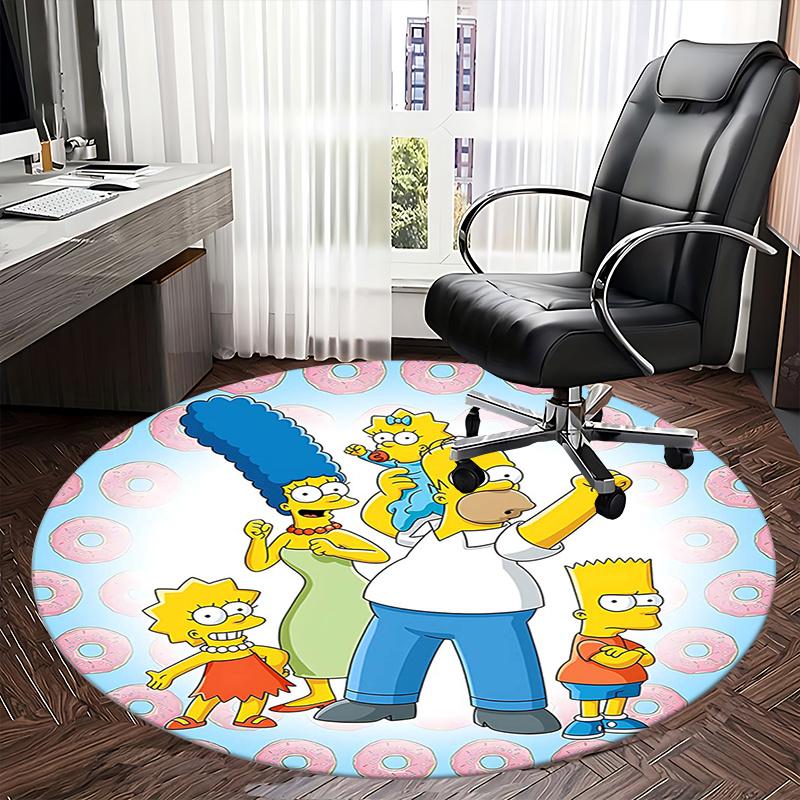 Simpsons Family,Donut Background Chair mat Round Rug Office carpet, Machine Washable, Non slip, Suitable for Living Rooms, Bedrooms