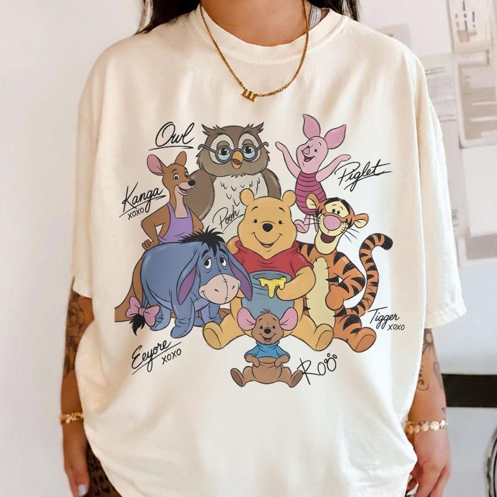 Winnie The Pooh Shirt, Pooh Bear Tigger Piglet Eeyore Kanga Roo Owl Tee, Cute Cartoon Character Shirt, Vintage Pooh Bear Tee L