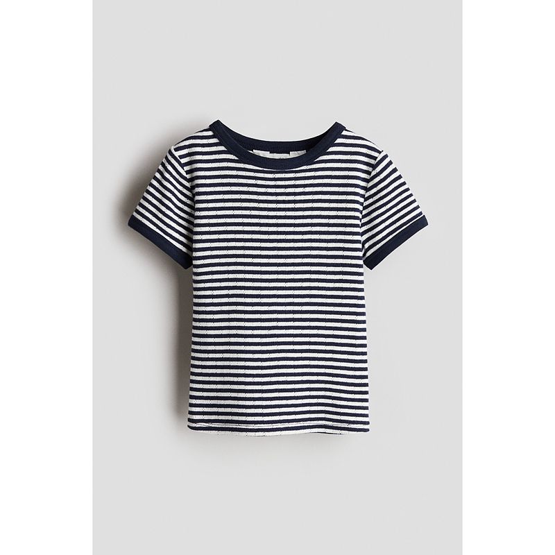 

HM Children s Clothing Boys Girl T-shirt 2025 Autumn New Arrival Soft Plaid Mesh Stripes Short Sleeve Tops 1286158