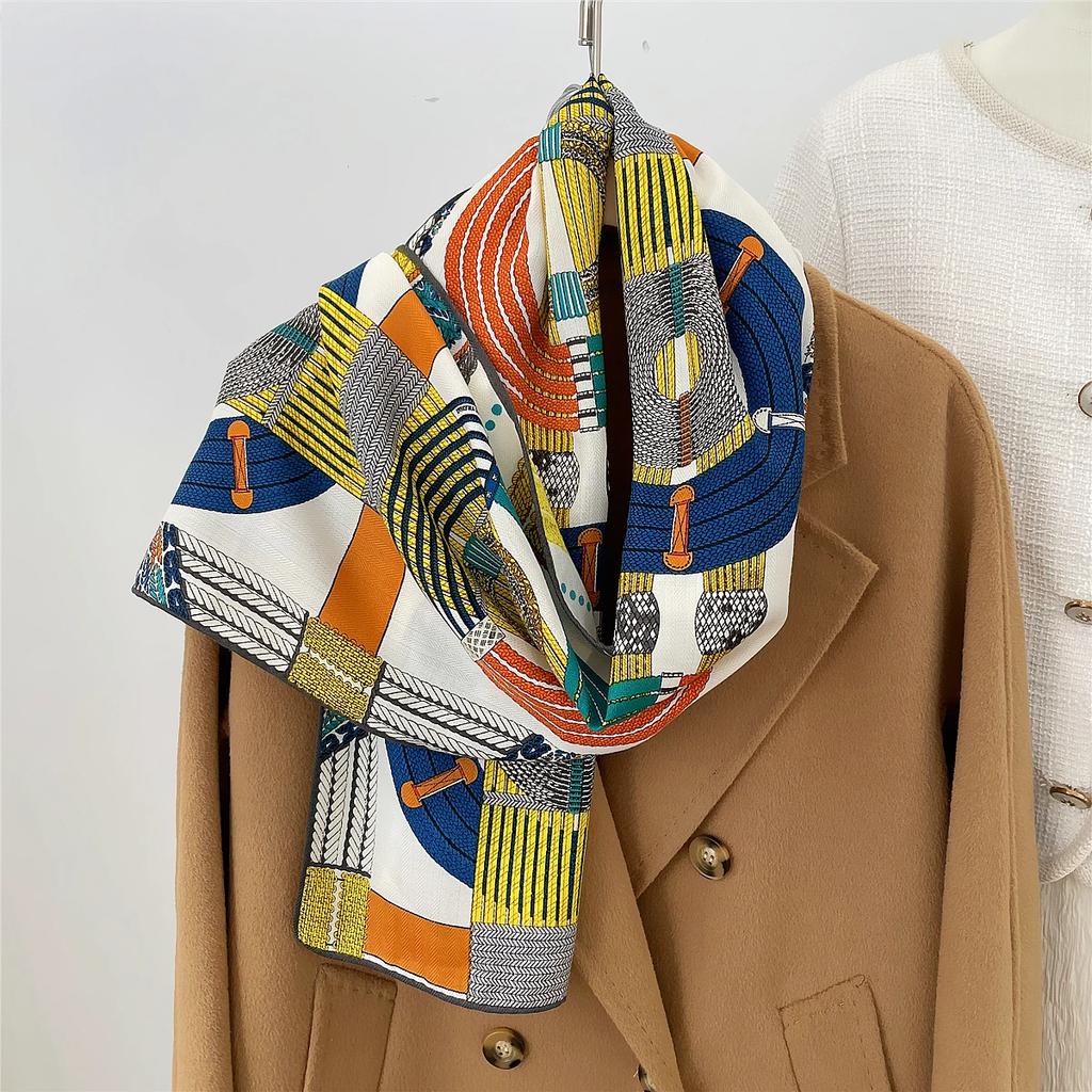 160x33CM Winter Thicken Silk Cashmere Scarf Women Hand Rolled Shawls H Letters Print Long Scarves Wrap Bandana Big Hijabs Female