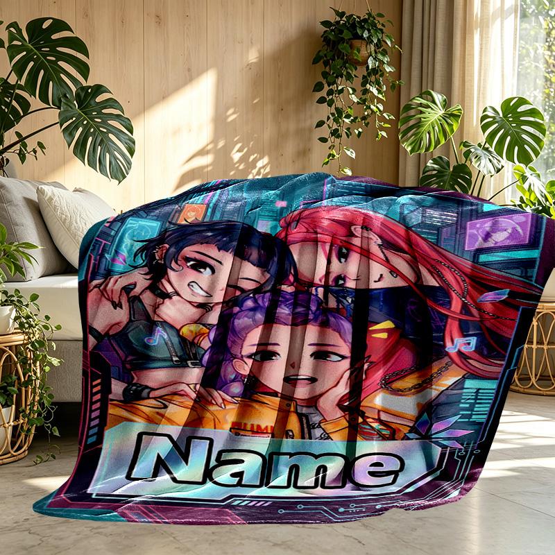Custom Name Personalized Kpop Demon Hunter Print Blanket, Home Decor, Bedroom, Sofa, Camping, Couch, Gifts for Birthday Christmas