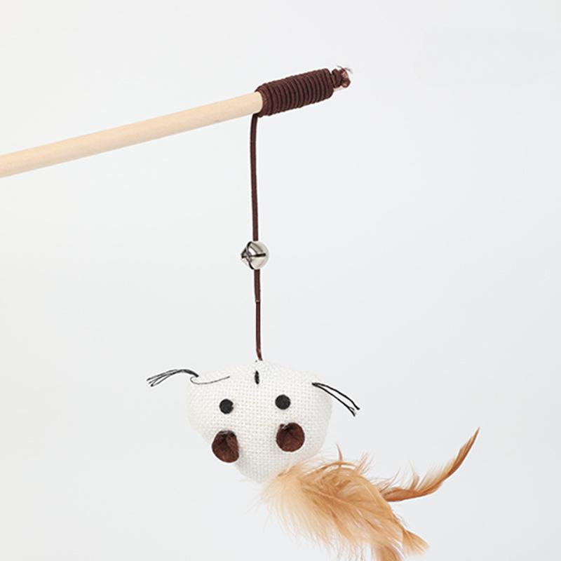 

1Pc Pet cat teaser cat stick self-hi interactive hemp rope rod wooden handle animal mouse new toy