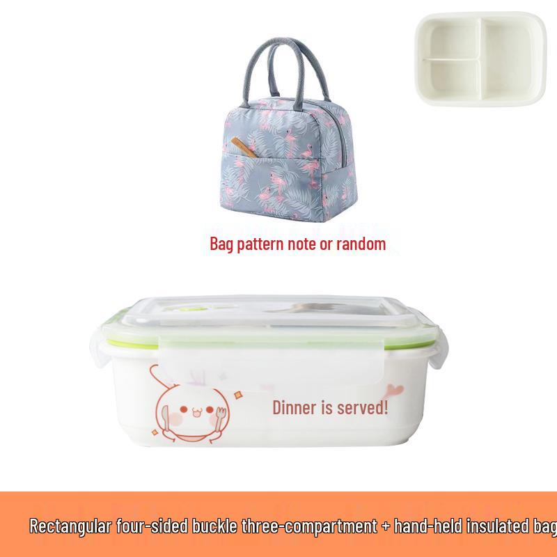 Microwaveable Ceramic Bento Box with Two or Three Compartments, Perfect for Students and Office Workers.