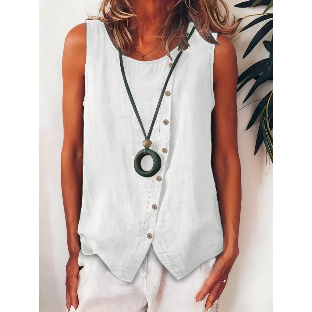 Damska koszula bez rękawów w stylu boho, zapinana na guziki, luźny top kamizelka z jednostronnym zapięciem po bokach