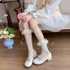 Spring and Summer Thin Lolita Lace Bow Calf Socks, Ballet-style Gauze Belt Thin White Mid-calf Pile Socks