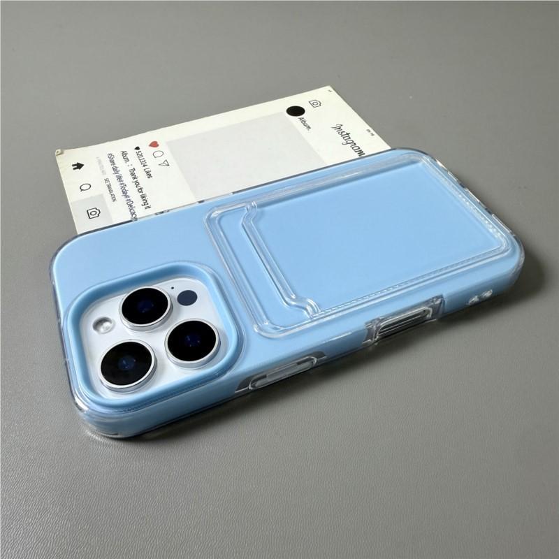2in1 Card Holder Slot Wallet Po Pocket Clear Candy Color Case For iPhone 16 15 14 13 12 Pro Max TPU+PC Shockproof Cover