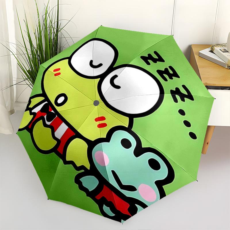 

1pc Keroppi Frog Family Automatic Folding Umbrella - Portable 3-Fold Design with Iron Frame for Outdoor Use, Perfect Gift for Fans and Travelers.K095