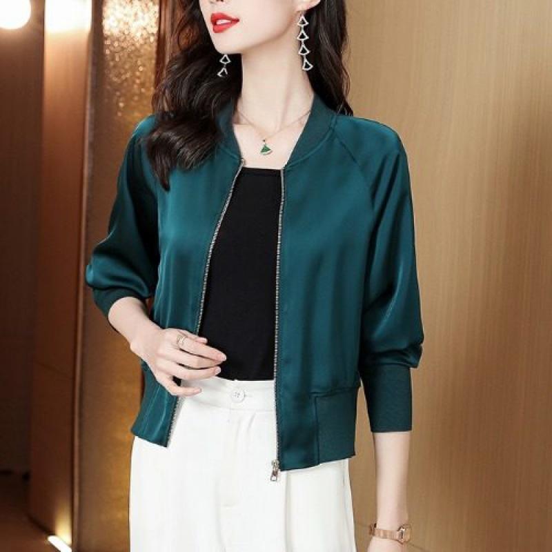 Satin Loose Short Jacket for Women In Spring and Summer New Sun Protection Clothes Baseball Jacket Cardigan Versatile Exterior