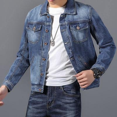 Men's Spring and Autumn Windproof Jacket Washed Denim Jacket Plus Size Denim Jacket