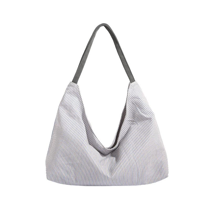 

Fashi Women Shoulder Bags Simple Striped Canvas Tote Bag Large Capacity Casual Simple Commuting Underarm Bag Purse