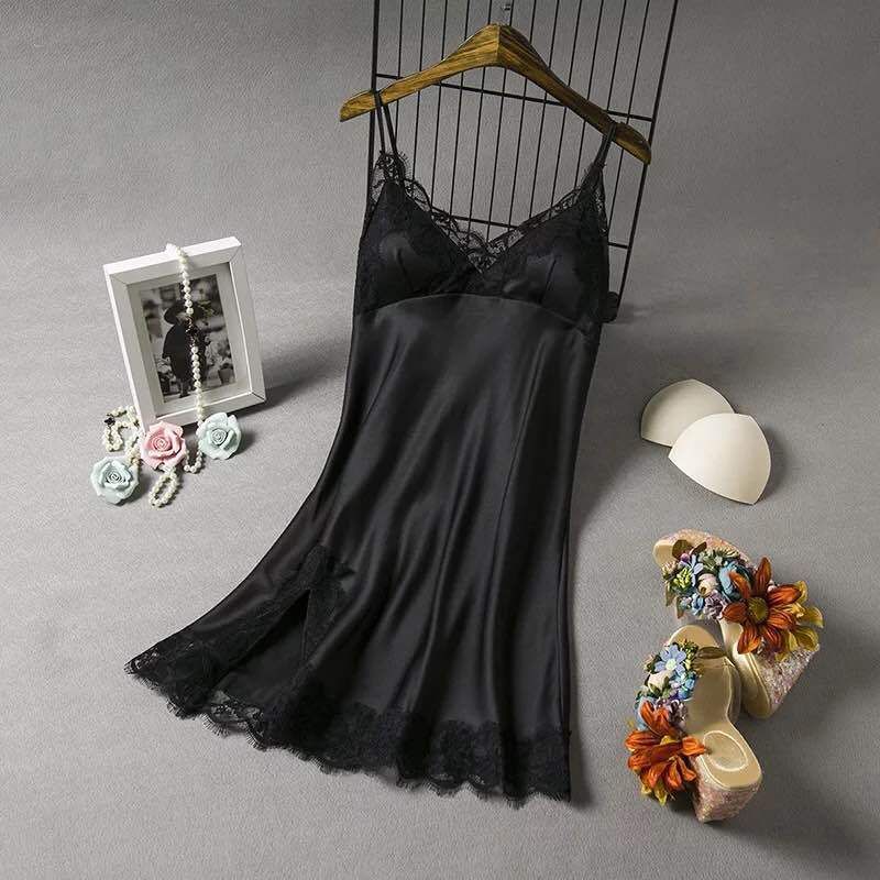 

Sexy Slim Lace Nightdress with Suspenders Sexy Sleeveless Cut Out Ultra-Thin Nightdress Black 175 (XXL)
