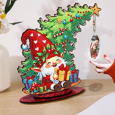 Photo Christmas Tree DIY 2D Flat Wooden Diamond Painting Desktop Decorations Diamond Art Tabletop Painting Kit for Desktop Decor