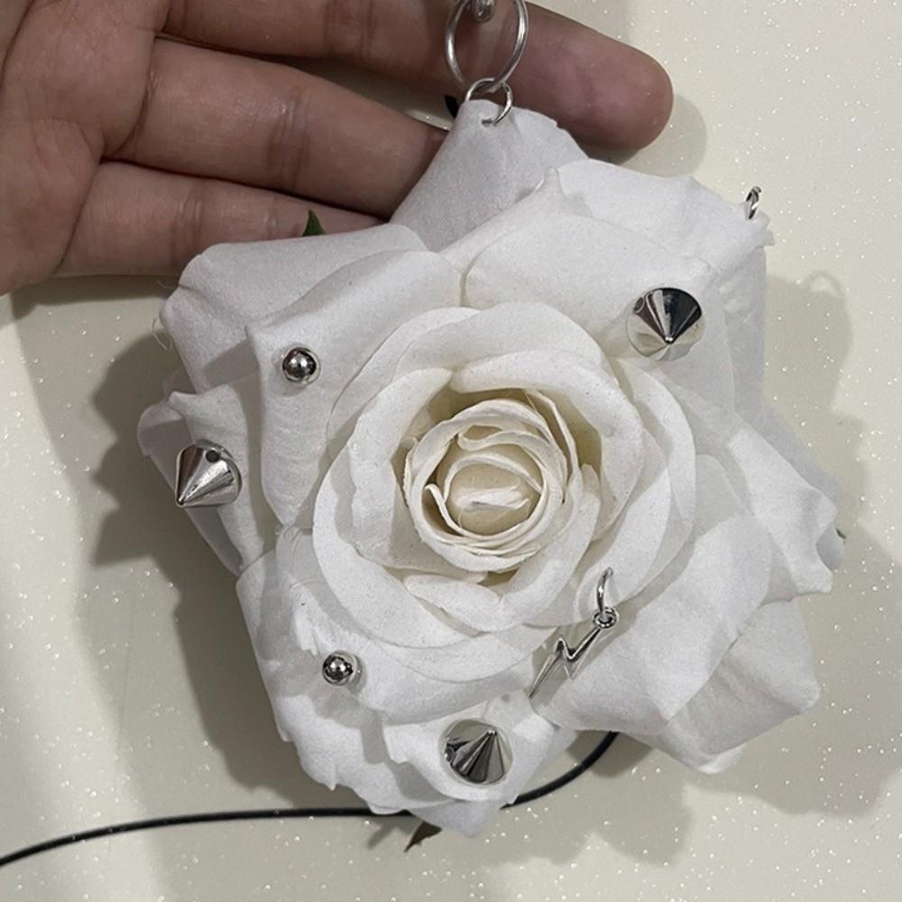 Exquisite Design Handmade Rose Keychain Rose Shape Imitation Flowers Pendant Keychain Decoration