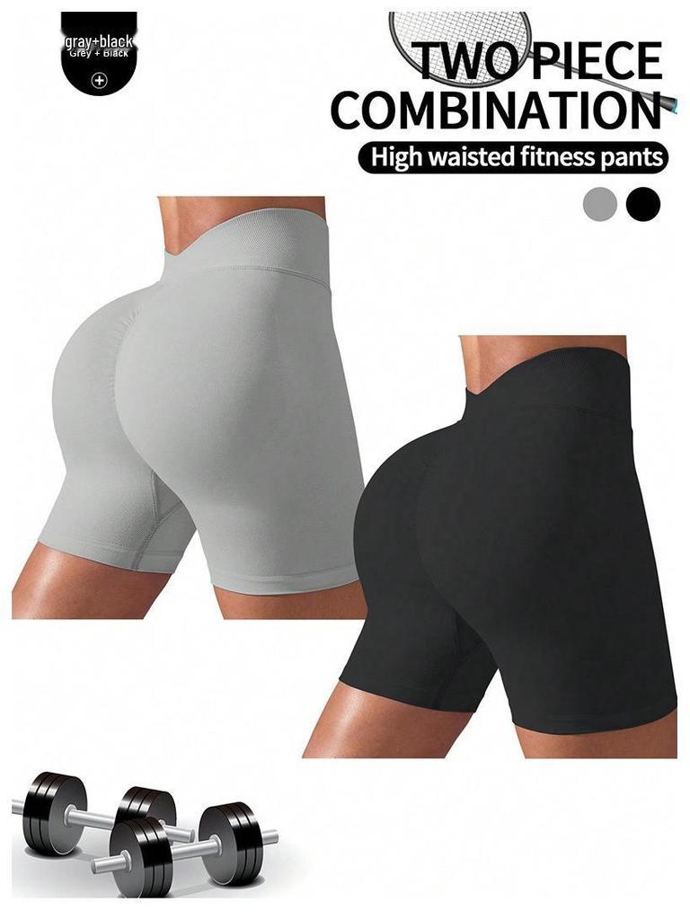 Pantaloncini da Yoga Senza Cuciture a Vita a V da Donna - Controllo Pancia, Asciugatura Rapida, Costolati, Sollevamento Glutei Pantaloni Fitness