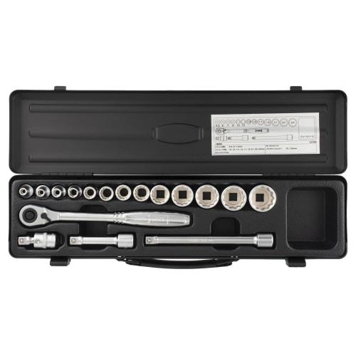 TONE 1570MBK Socket Wrench Set, 9.5mm (3/8") Drive, Black, Includes 17 Pieces