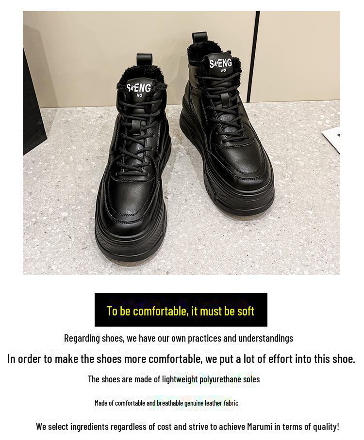 Women's High-Top White Velvet Leather Sneakers, 2023 Trendy Thick-Soled Platform for Height Enhancement