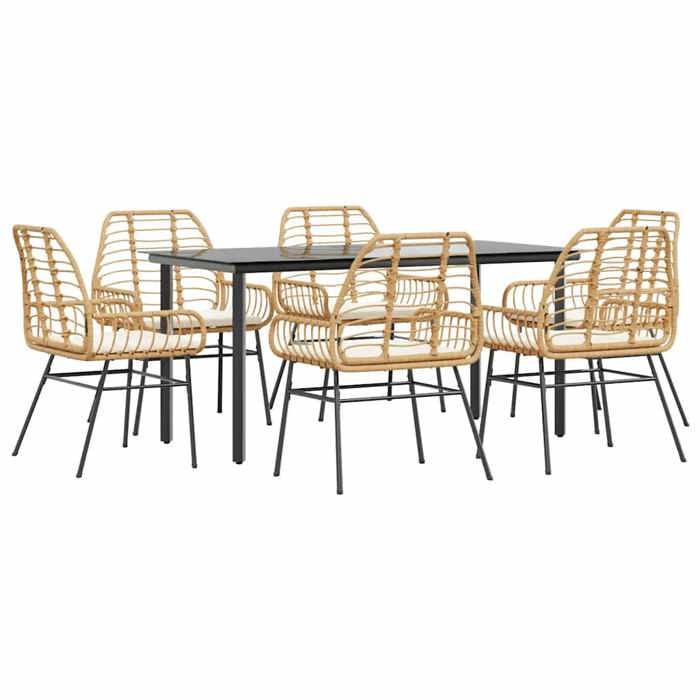 VidaXL Garden Dining Set Cushions 7pcs Brown Poly Rattan Glass, Outdoor Dining Set, Dining Furniture of 3334559