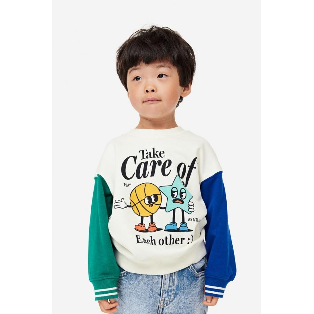 

Толстовка с принтом HM белого цвета в стиле колор-блок