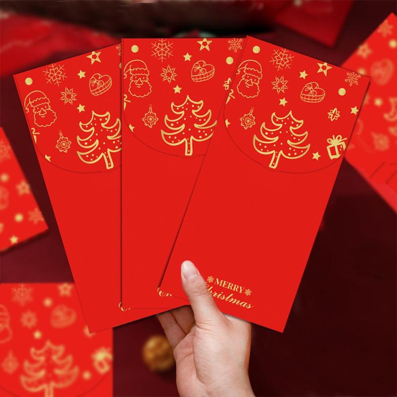2/5Pcs Gold Foil Designed Red Envelope Bags Christmas Blessing Lucky Money Bags Christmas Party Supplies Happy New Year Gifts