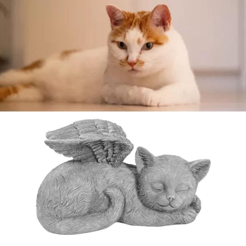 Pet Memorial Statue Resin Sleeping Pet Angel Garden Sculpture For Pet Memorial Gravestone Ornament Angel Cat