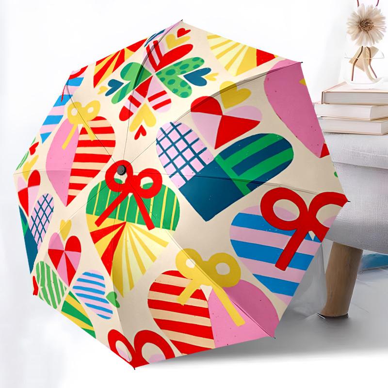 

1pc Heart-patterned Automatic Folding Umbrella - Portable Collapsible, 8-Rib Durable Frame, Perfect for Outdoor Use, yy251218091