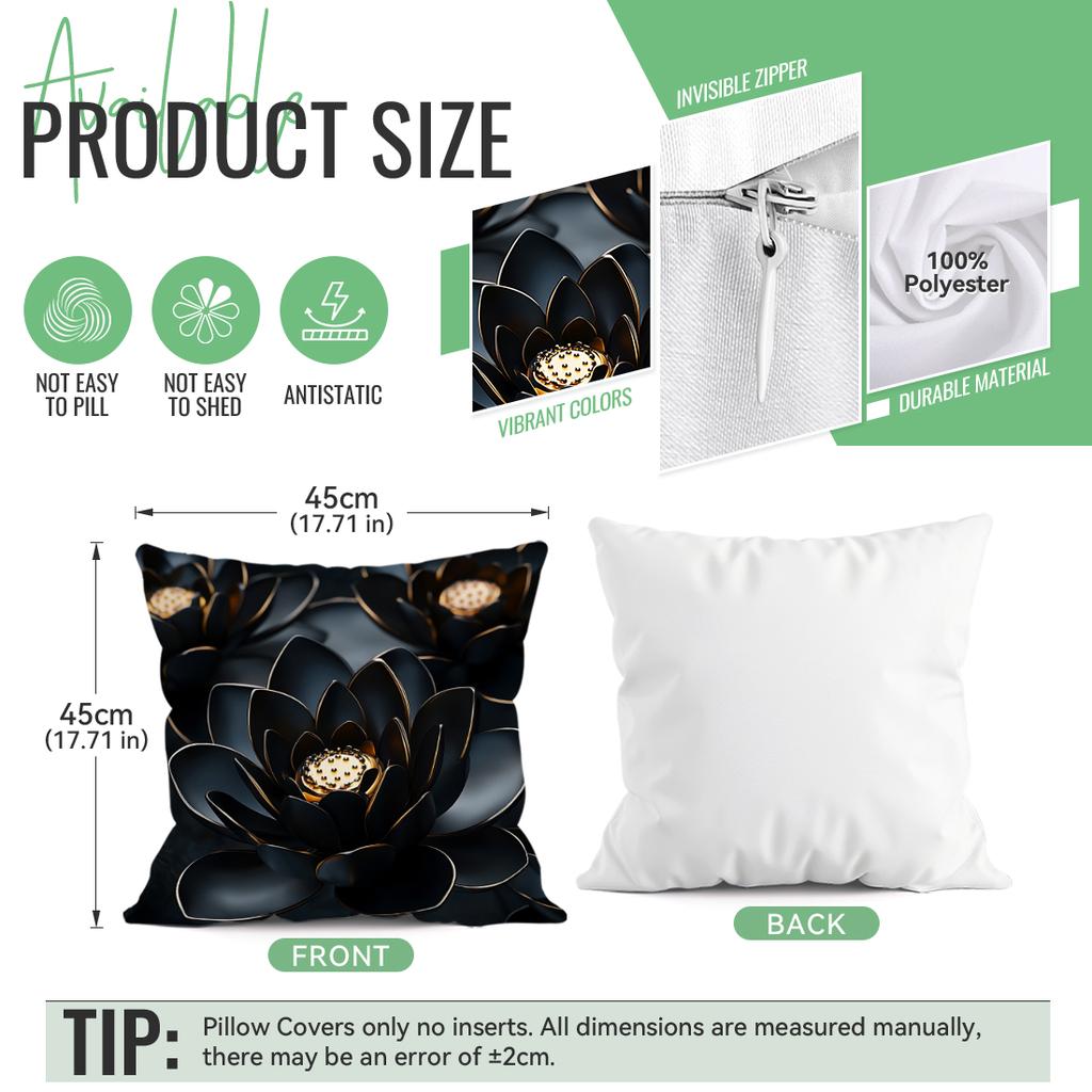 Black Flowers Cushion Pillowcase Printed Polyester 45X45Cm Throw Pillowcover Decorative Sofa Cushion Pillowslip Home Decor
