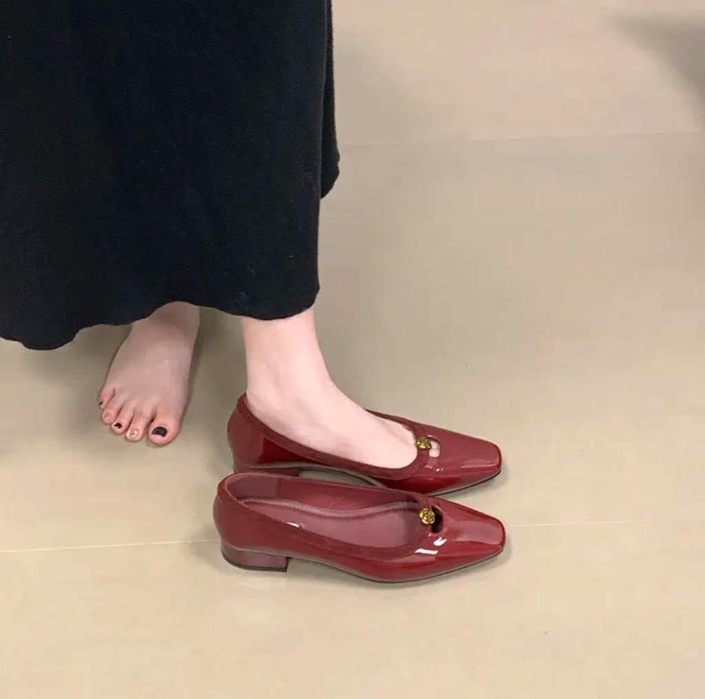 Fashion Women Dress Pumps Leather 2025 New Loafers Square Toe Ballet Shoes Women Mid Heel Fashion Women Office Shoes Zapatos De Mujer