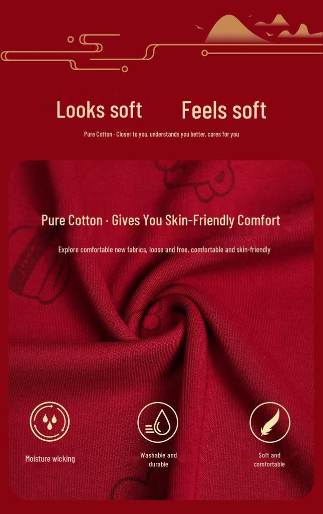 Newlywed Couple Red Cotton Pajama Set: Long Sleeve, Festive, Plus Size, Men's and Women's Home Wear for Spring and Autumn