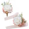 MAFELOE Wrist Corsage and Boutonniere Set Artificial Rose Flowers Accessories for Groom Bride Groomsmen Bridesmaids Wedding Party Prom Suit- Creamy
