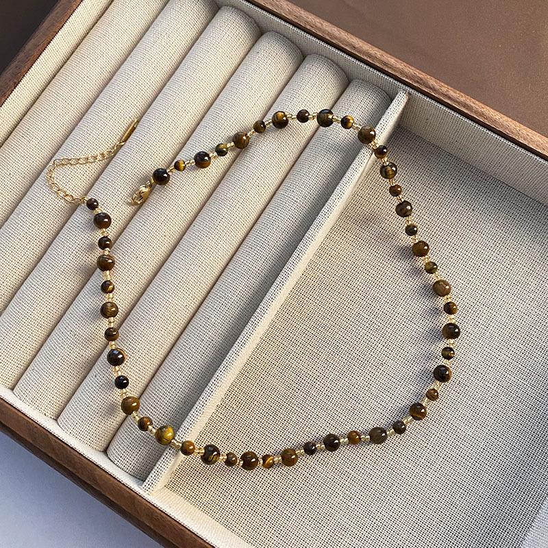 

Винтажное ожерелье ручной работы из бусин с тигровым глазом и имитацией жемчуга в стиле Майяр