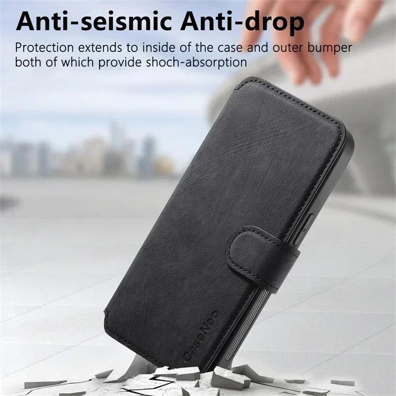 Flip PU Leather Card Holder Case for IPhone 18 17 16 15 14 13 12 11 Pro Max 17E 16E Magnetic 2 in 1 Full Protection Wallet Cover